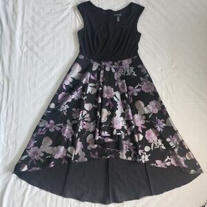 R M Richards Black Purple Floral Dress Womens Size 8 High Low Formal Whimsigoth